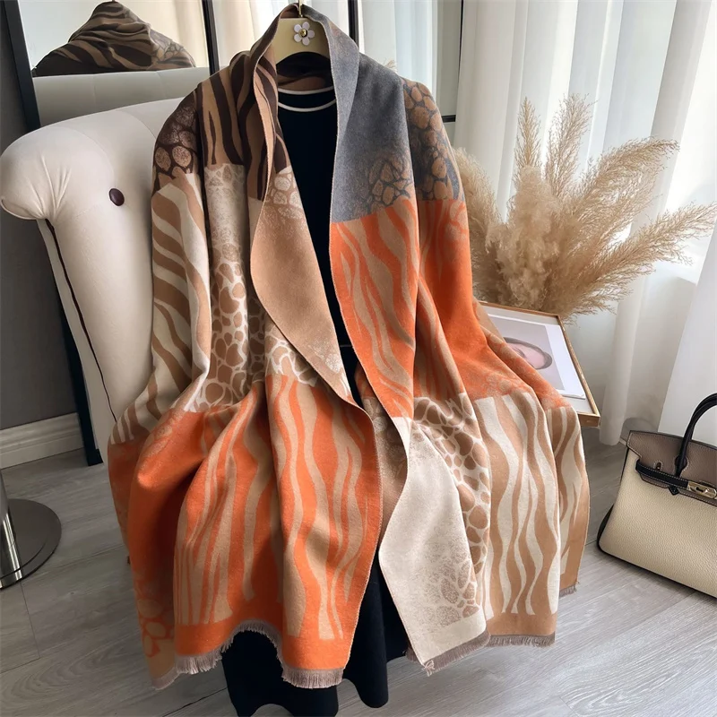 Luxury Cashmere Winter Poncho with Horse Print Shawl Wraps