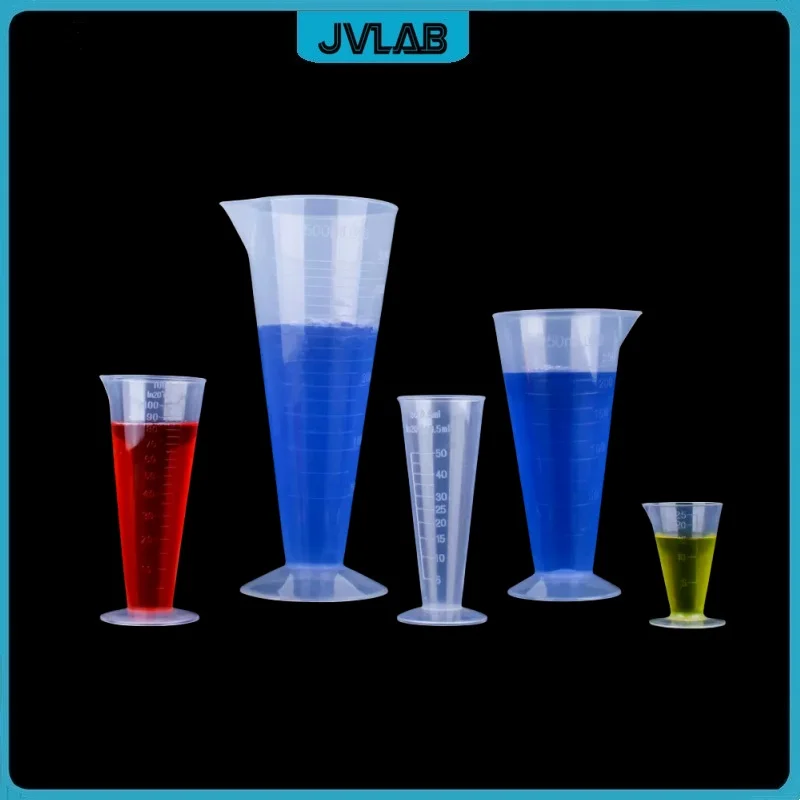 Plastic Measuring Cylinder 5 pcs/lot 25ml/50ml/100ml/250ml/500ml each one transparent plastic cone measuring cups Clear Graduated Laboratory Measuring ware