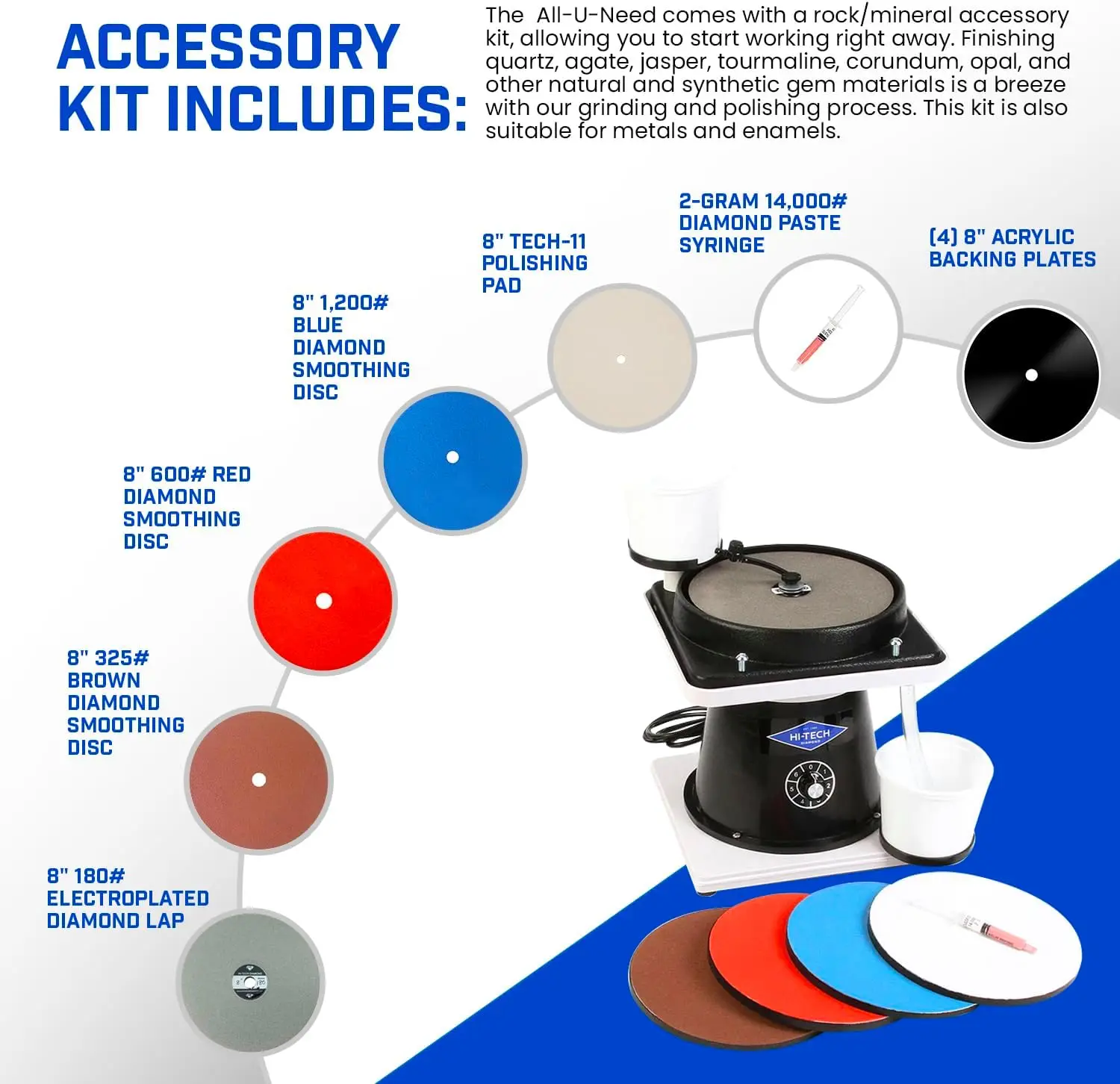 8" Lapidary Equipment Stone & Mineral Rock Polisher Grinder Shaper Machine with Variable Speed Motor