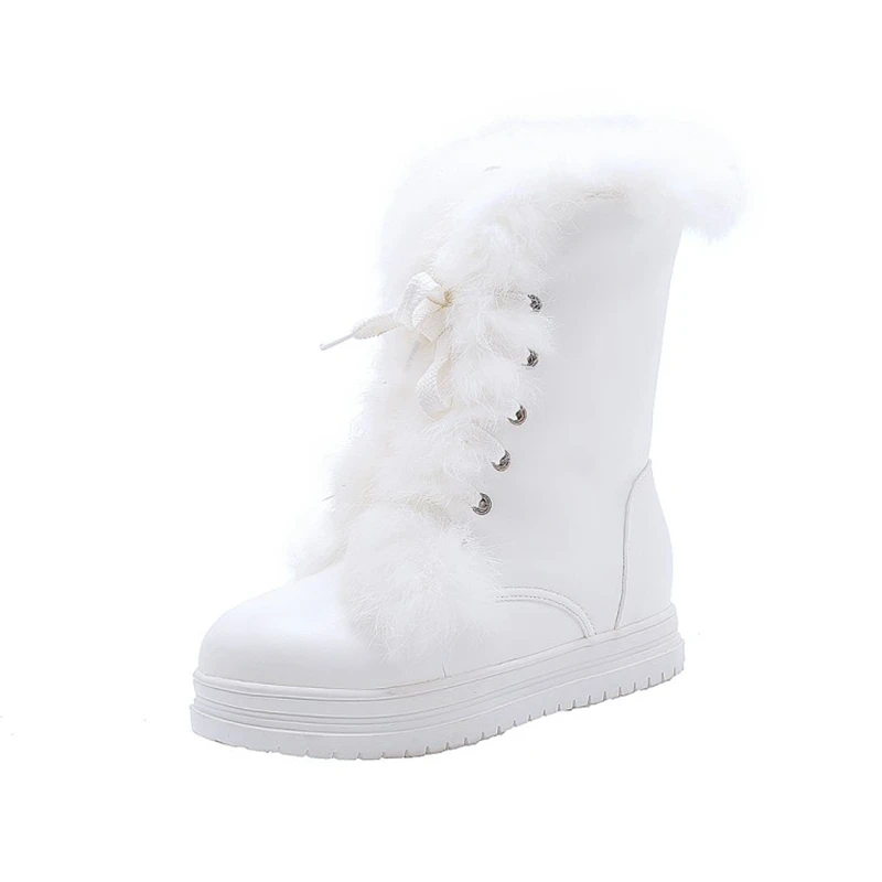 

Дизайнерские брендовые роскошные женские ботинки, сохраняющие плюш, теплые зимние ботинки на танкетке с толстой подошвой из кроличьего меха, женская обувь