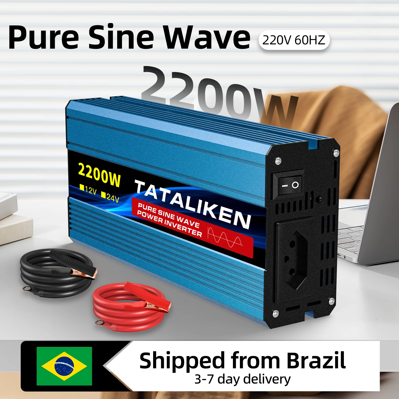 Inversor de onda senoidal pura 1000W/1600W/2200W - 220V Brasil Soquete Conversor de energia para carro/RV/caminhão