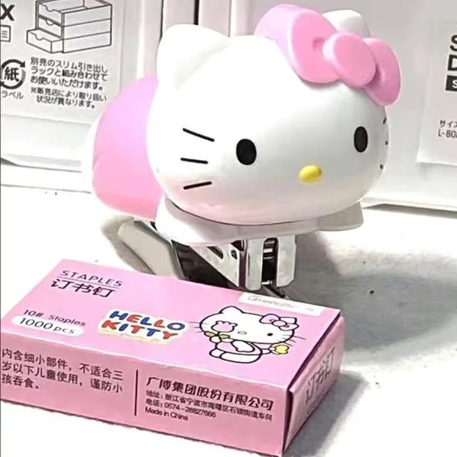 Hello Kitty Stapler Aranyos Gyerek Lány Hallgatói Iroda Rajzfilm Macska Vezető Hordozható Kawaii Mini Tűződokumentum Dokumentumkötési Iskola Kellékek - Image 4