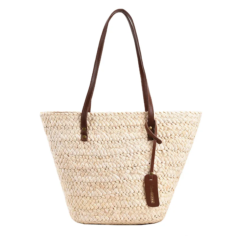 Large Straw Beach Bag For Women With Zipper - Woven Tote Bag With Lining, Perfect For Beach, Shopping, Or Everyday Use