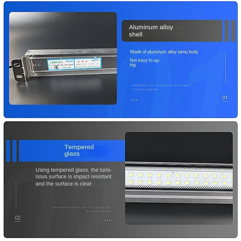 Led Machine Tool Work Light Waterproof Oil-proof Explosion-proof 220V 24V Aluminum Alloy