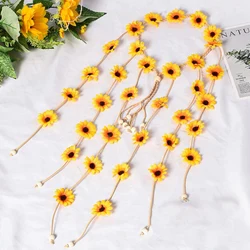 2Pcs Flower Hippie Headband Floral Crown Summer Sunflower Hair Accessories For 70 S Bohemian Costumes Style