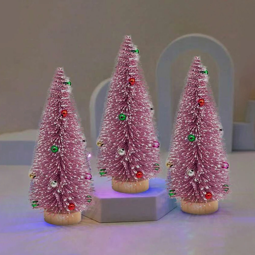 Mini Christmas Tree Cedar Tree Snowflake Pine Needle Doll House Festival Tabletop Miniature Snow Decor 1Pc christmas tree ornaments,mini christmas tree