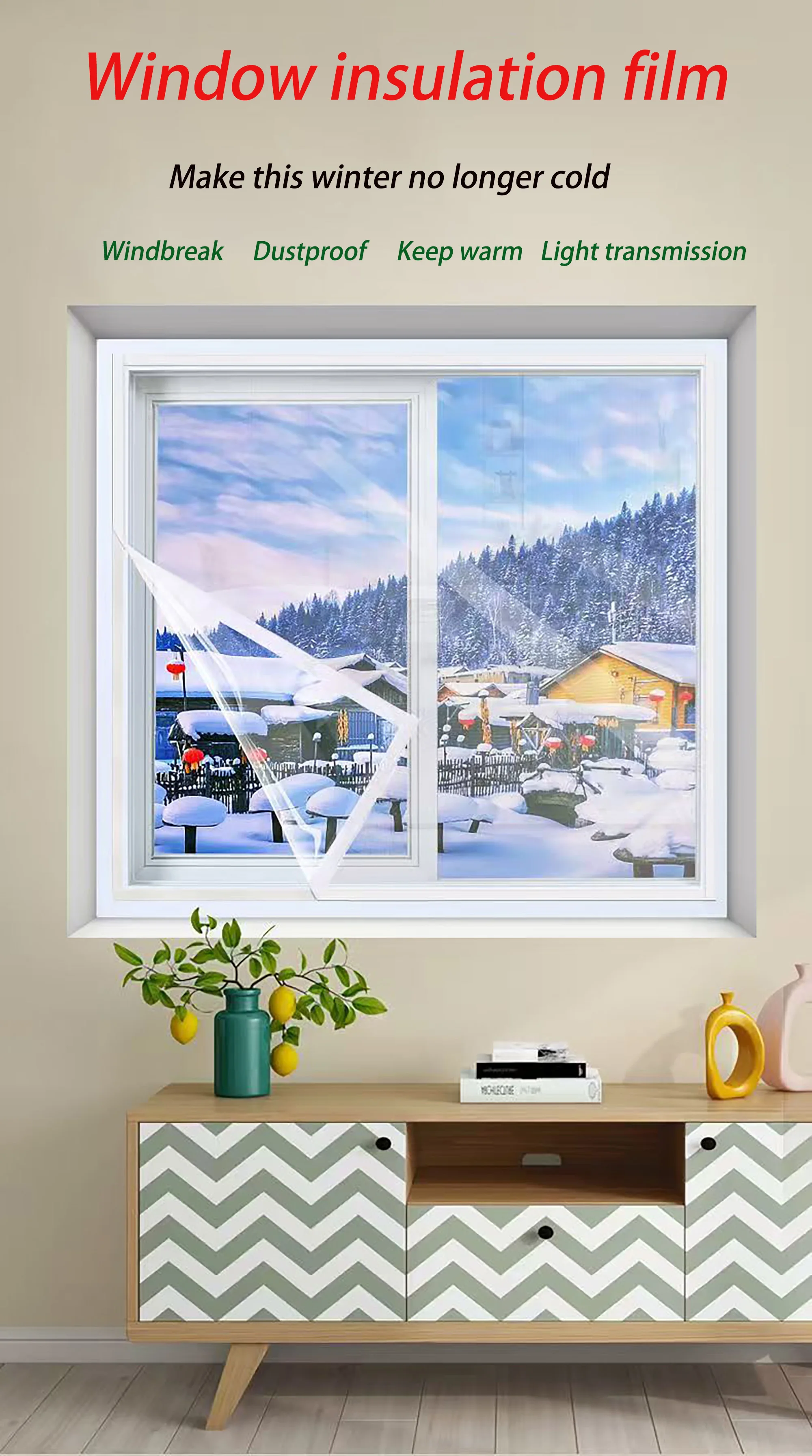 Description Picture 3 of itemNew winter window windproof insulation film sealed plastic cloth air conditioning curtains