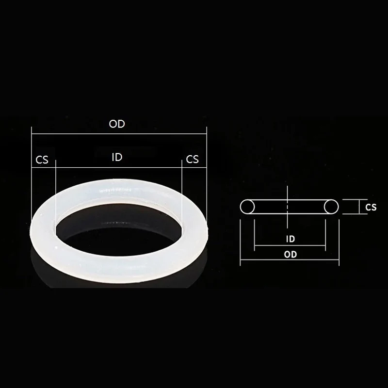 VMQ 흰색 실리콘 씰링 링 CS 3.5mm OD10-100mm 식품 등급 고무 절연 모양 씰 O-링 실리콘 링