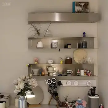 Mensola a Muro in Acciaio Inossidabile, Scaffale Sospeso per Soggiorno, Scaffalatura a I-Beam Stile Nordico, Espositore Decorativo per Interni Domestici