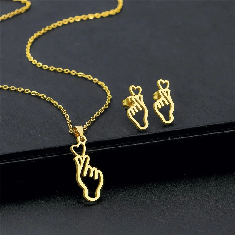 Jewelry Sets Jewelry Set Stainless Steel Heart Cross Pendant Charm Necklace & Earrings Hollow Chian Choker Jewelry Set For Women