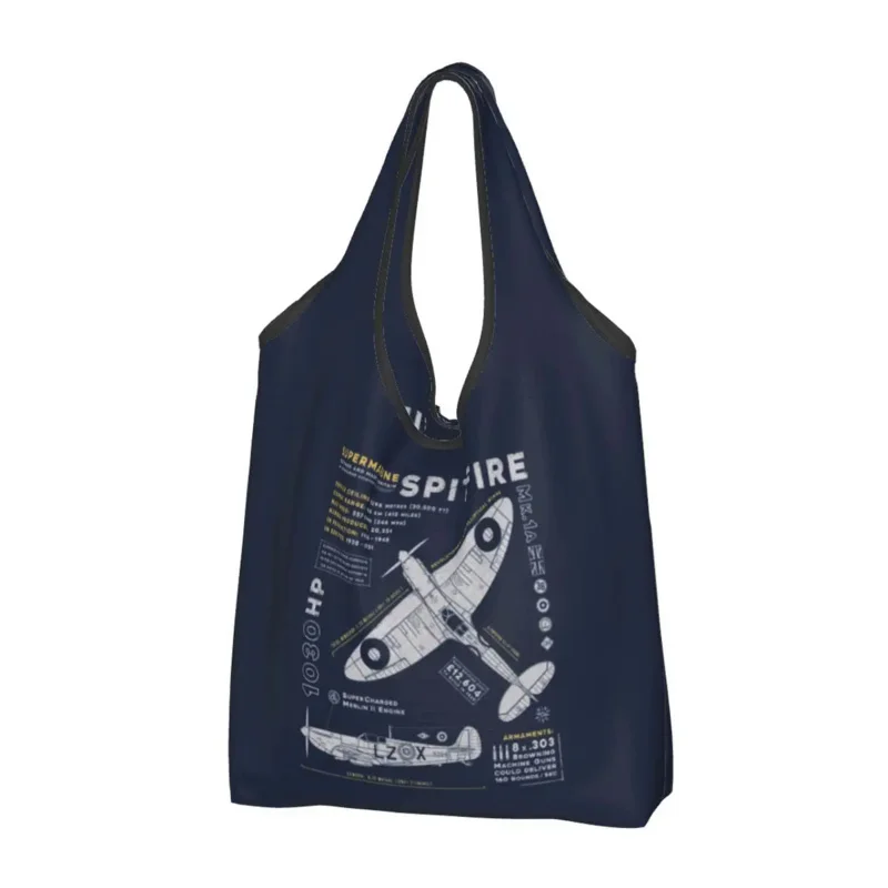 airbus fighter pilot grocery shopping fashion shopper shoulder tote bag big capacity portable aviation airplane handbag Fashion Printing Supermarine Spitfire Shopping Tote Bag Portable Shopper Shoulder Fighter Pilot Aircraft Airplane Plane Handbag