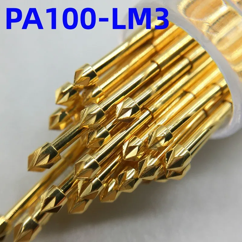 100ks PA100-LM3 jaro krunýř sonda PA100-LM krunýř špendlík P100-LM3 P100-LM 33.35mm jehla prům 1.36mm pogo špendlík zlato hlava prům 1.80mm