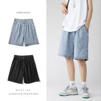 Wide Baggy Denim Shorts Men Summer Thin Solid Color Casual Loose Knee-length Pants Male Jeans Shorts Streetwear 1