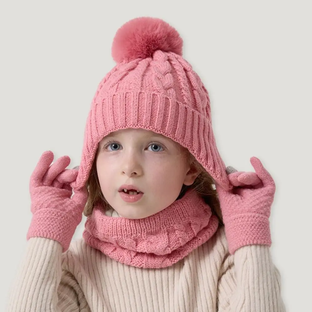 Kids Winter Knitted Hat Scarf Gloves Set