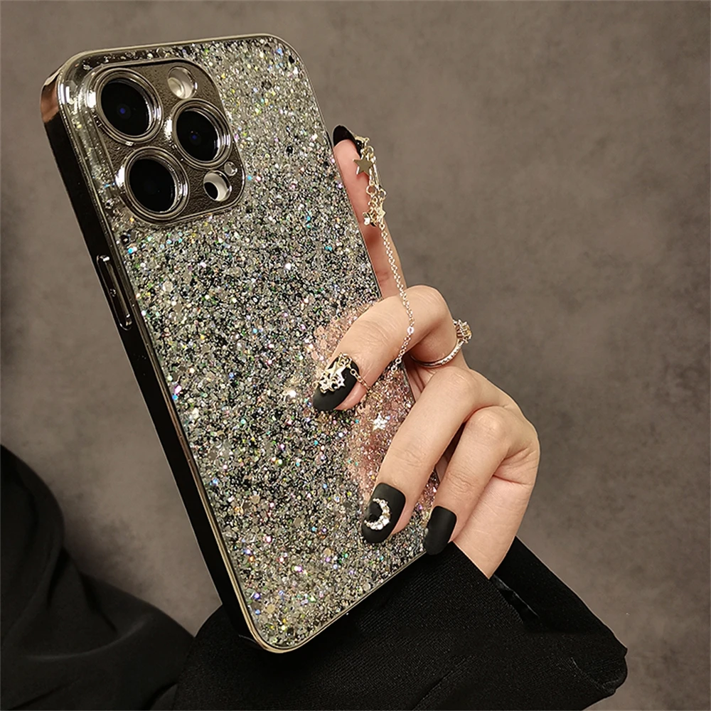Glitter Bling Crystal Rhinestone Phone Case Anti-Drop Soft Cover For iPhone 16 15 Pro Max 13 12 11 14 Lady phone case,iphone case