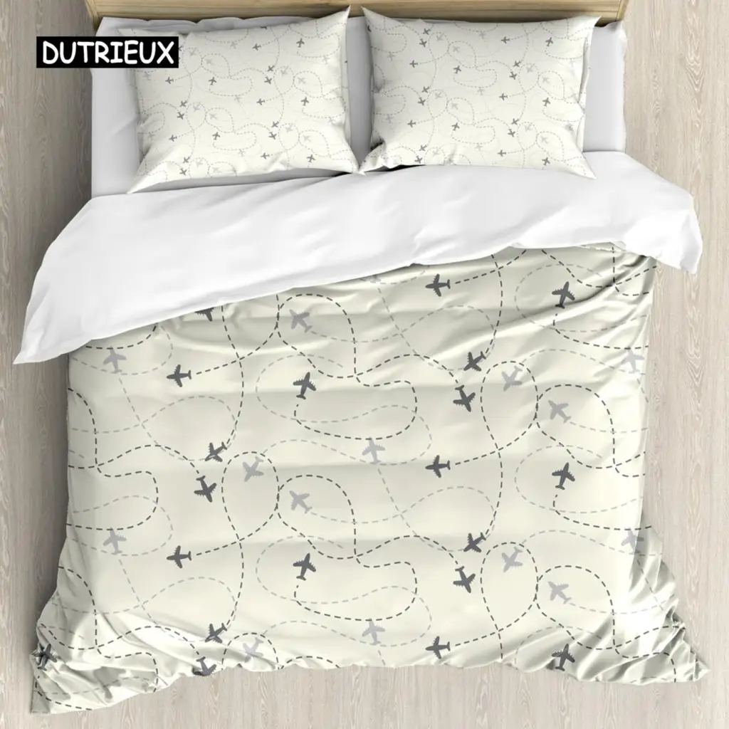 

Grey Duvet Cover Airline Route Map Flight Jet Destination Control Fly Bedding Set Double Queen King Size Polyester Qulit Cover