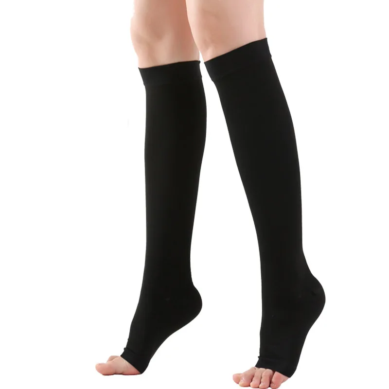 Elastic Knee High Stockings Open Toe Medical Calf Compression Stockings Varicose Veins Shaping Graduated Pressure