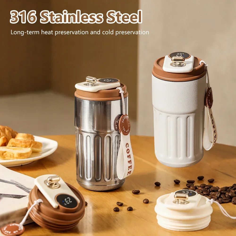 450ml Thermos Bottle Smart Display Temperature 316 Stainless Steel Vacuum Cup Office Coffee Cup Business Portable Thermal Mug