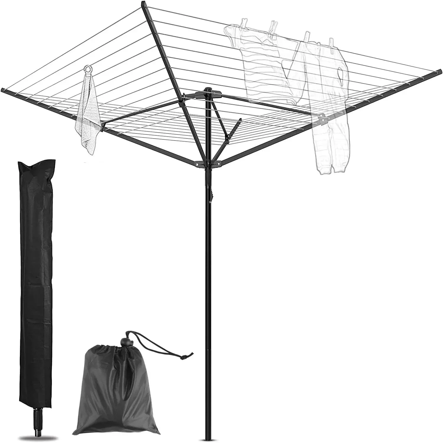 Rotary Outdoor Umbrella Drying Rack Clothes Line Protective Cover Outdoor Waterproof Windproof Adjustable Folding Protect Case