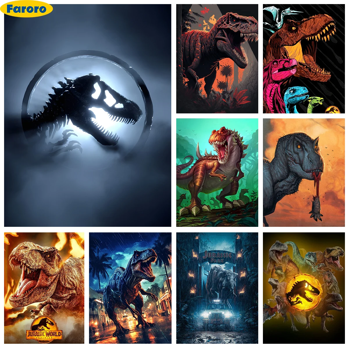 Jurassic Dinosaur 5D Diamond Painting Kit Tyrannosaurus Rex Park Diamond Cross Stitch Color Embroidery Mosaic Home Wall Decor