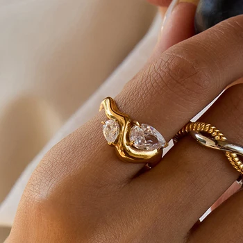 YHTOT Minimalist 18K Gold Color Plated Stainless Steel Zircon Ring Twistable Stackable Ring Women's Accessories Party Gift 1