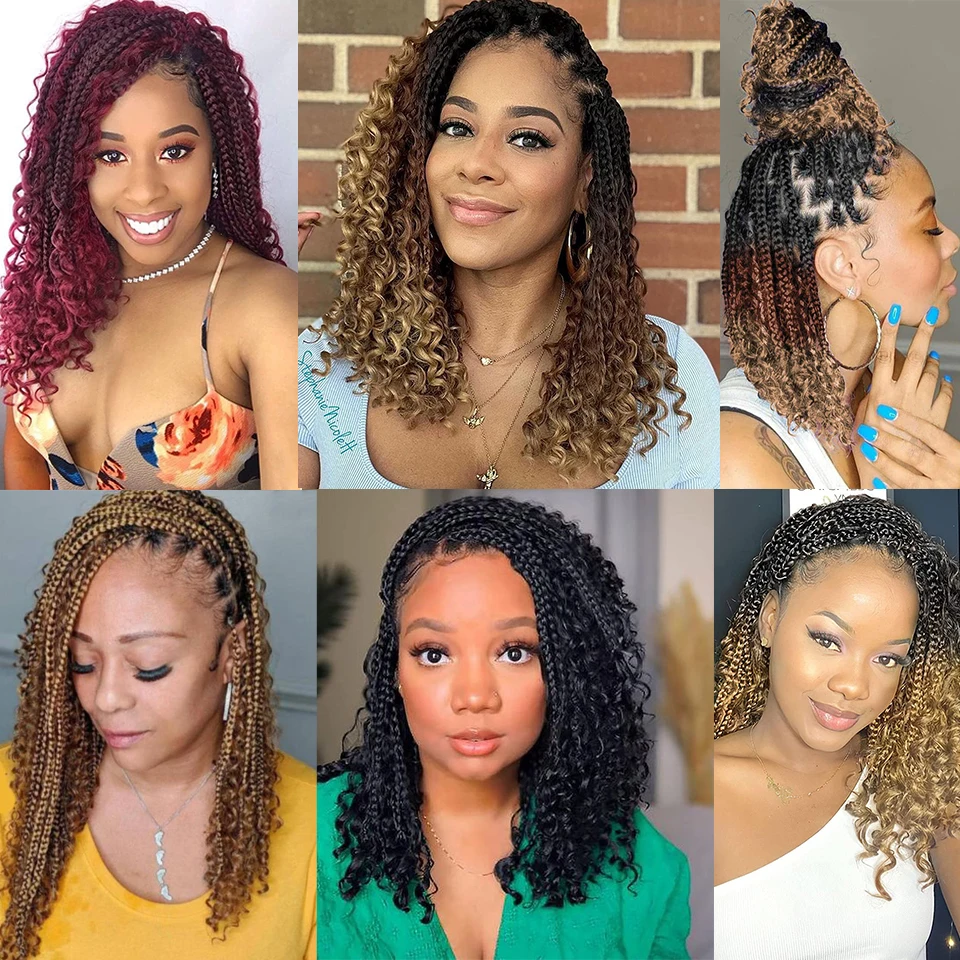 Wakego Box Braids Crochet Hair Pre Looped Bob Bohomian Crochet Box Braids  Curly Ends 3X Crochet Braids Synthetic Braiding Hair