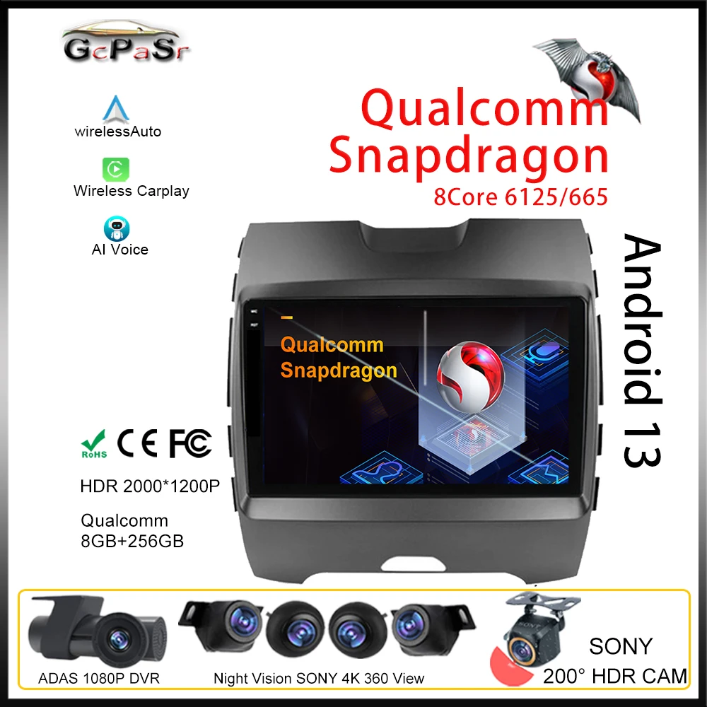 

Автомобильный радиоплеер Qualcomm для Ford Edge 2015 - 2018 Android, высокопроизводительный Стерео Авторадио, GPS, видеонаблюдение, Wi-Fi, BT