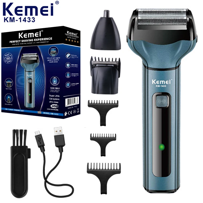 

Kemei Hair Clipper Electric Shaver 3 In 1 Nose Hair Trimmer Men Rechargeable Cordless Foil Beard Razor Grooming Shaving Machine