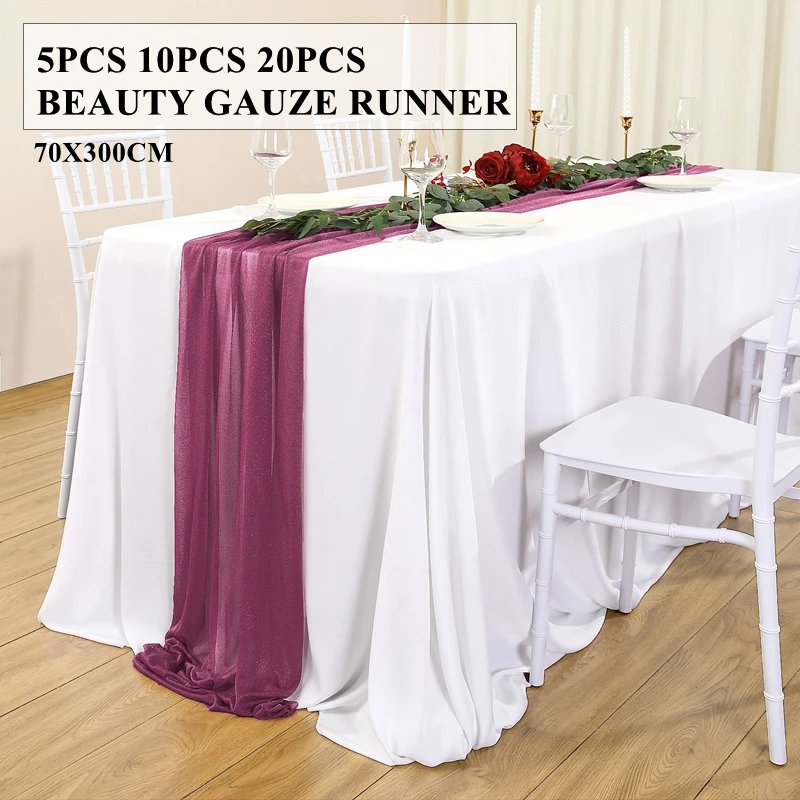 

70x300cm Beauty Gauze Table Runner Wedding Tablecloth Runners For Banquet Event Party Decoration