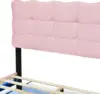 Full Size Velvet Platform Bed with Button Tufting Headboard, Wood Bed Frame with LED and Stylish Metal Bed Legs for Kids Boys 6