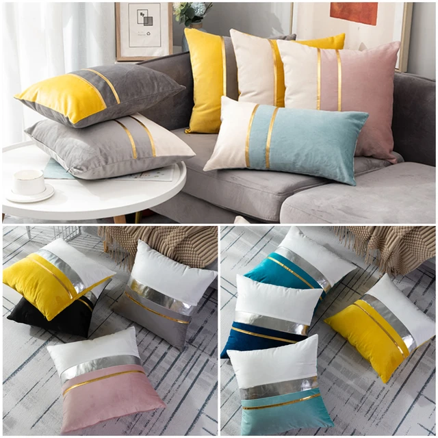 Luxury Sofa Velvet Patchwork Gold Thread Solid Cushions Case 30X50CM Lumbar Pillow 45X45CM Livingroom Bedroom Decorative Pillows 1