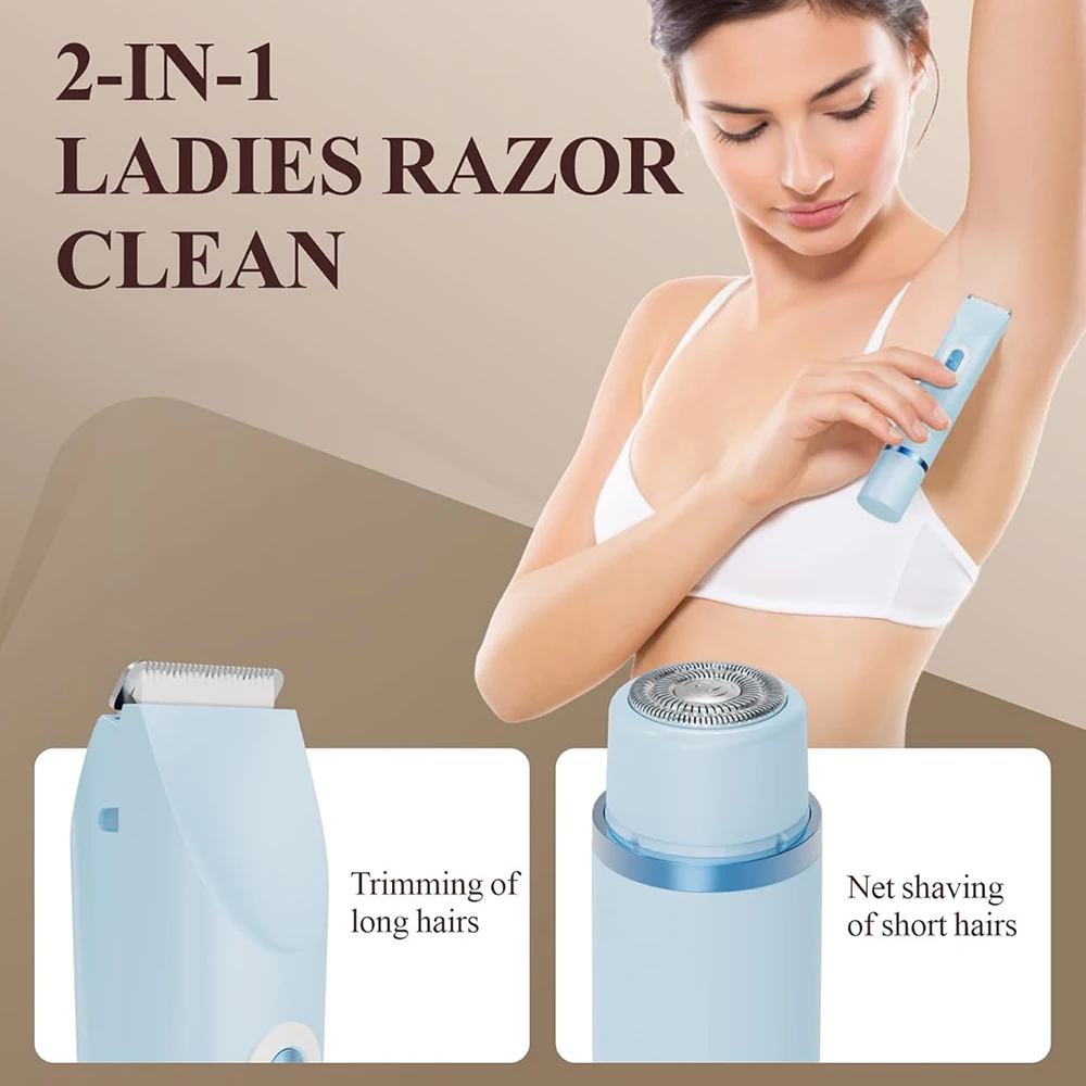 Bikini Trimmer for Women Dual-Head Electric Shaver for Women Pubic Hair Waterproof Body Hair Trimmer Rechargeable Hair Removal