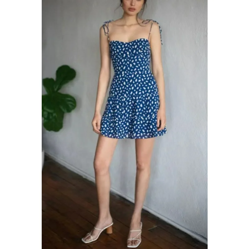 

New Arrivals Top Quality Beach Style Print Sweetheart Neck A-LINE Camisole Women Summer Mini Dress for Holiday