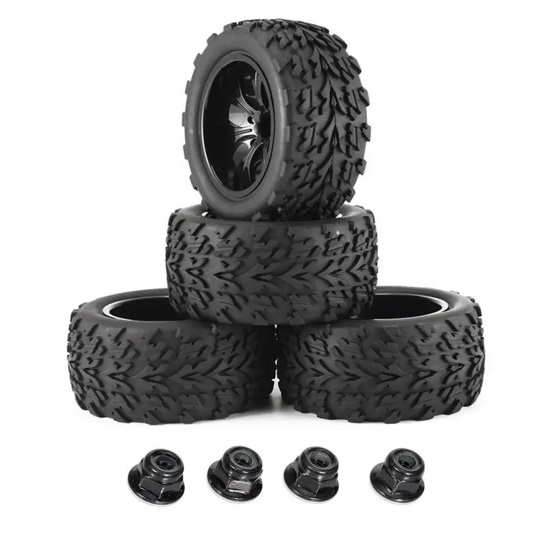 

1/10 Scale RC Tires RC Wheels And Tires 4Pcs Black Rubber Tyres For 1:10 Scale Off-Road Vehicles Foam Inserts Wear-Resistant