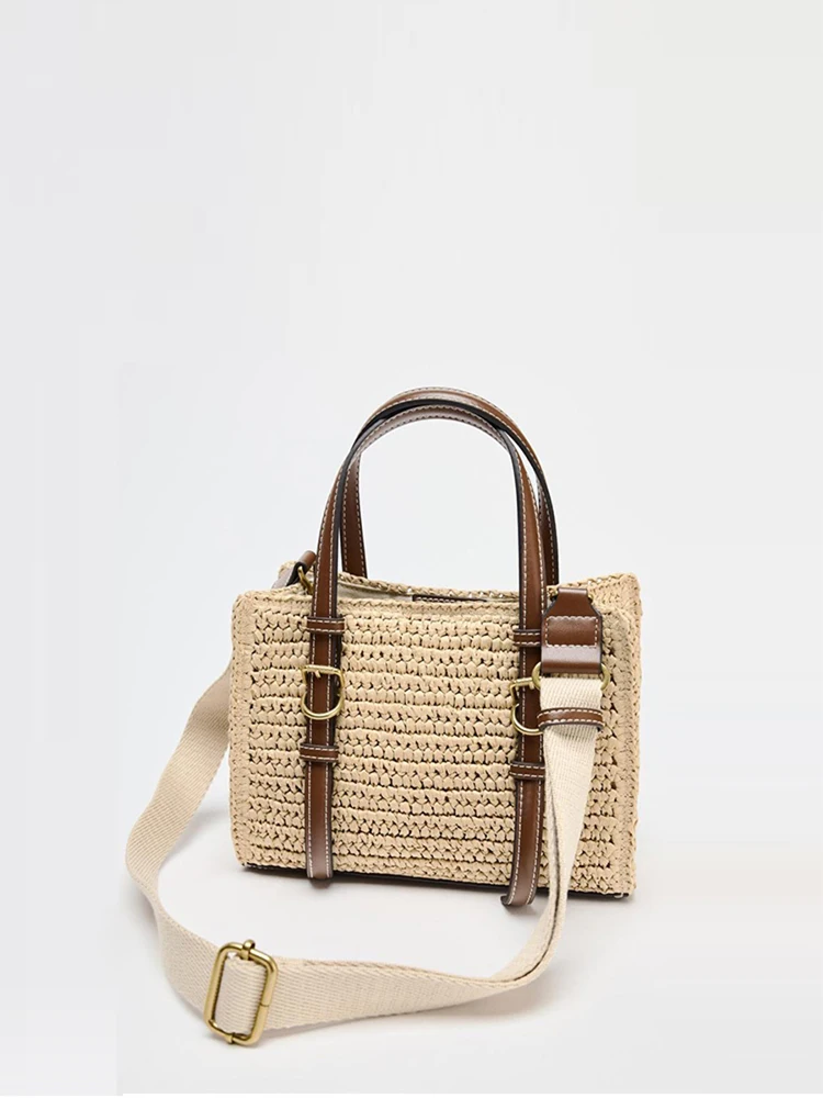 Vintage New Handbag Hand Woven Women's Underarm Bag Grass Weaving leather Handheld Hollowed Out Shoulder Bag
