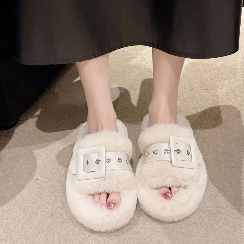 

2024 new niche high-end fairy style gentle cotton slippers for casual wear, flat bottomed anti slip slippers for women