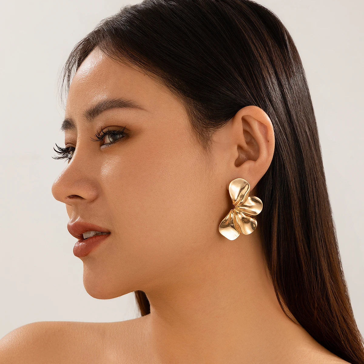 KunJoe Elegant Smooth Surface Half Flower Stud Earrings for Women