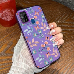 Charming Floral Design Shockproof Phone Case - Cute Flower Painted Back Cover for Samsung F41 (PURPLE)