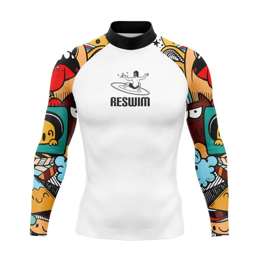 Men's Long Sleeve Rash Guard Swim Shirt Uv Sun Protetion Swimsuit Surfing Diving T-shirt Basic Skin Suit Tops Swimming Rashguard