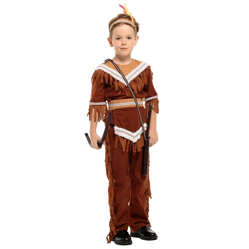 Indian Prince Chief Costume Hunter Archer Cosplay for Boys Purim Halloween Costumes Child Kids