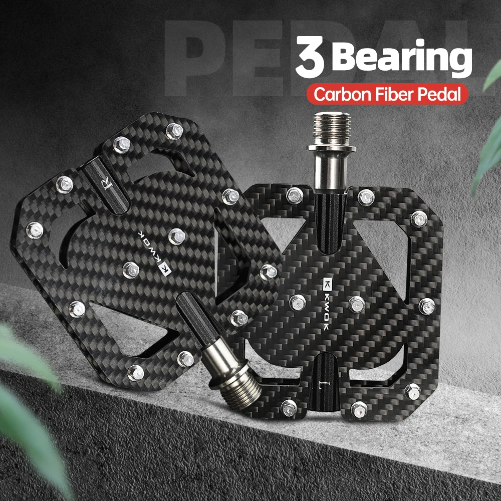 KWOK T800 Carbon Fiber Bicycle Pedals TC4 Titanium Alloy Axle MTB Road Bike Pedals 3 Sealed Bearings Non-Slip Pedals Lover Gift