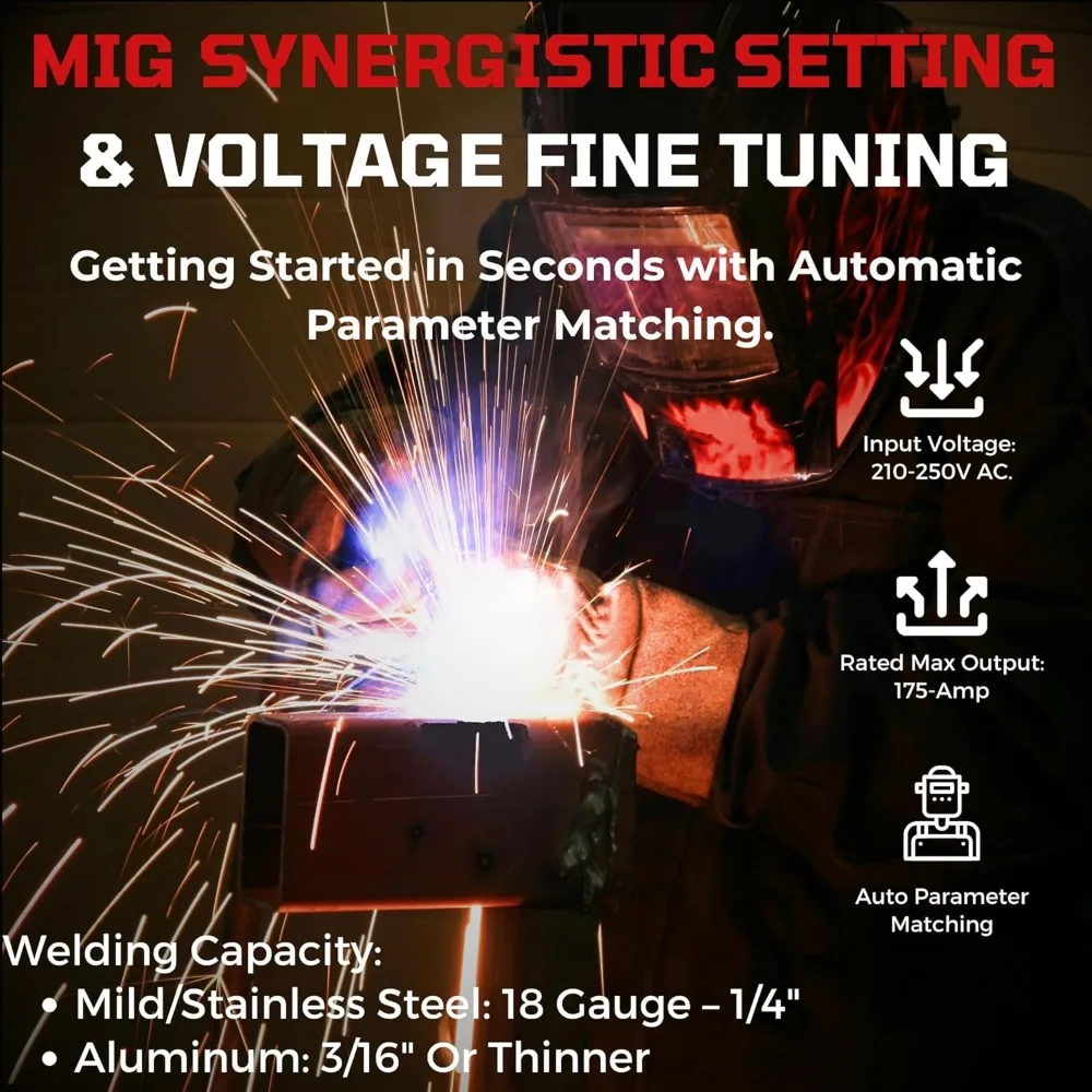 MIG175 175A MIG Welder with Aluminum Spool Gun - Advanced Auto MIG Synergistic Setting, Voltage Fine Tuning,Brown, 240V 2