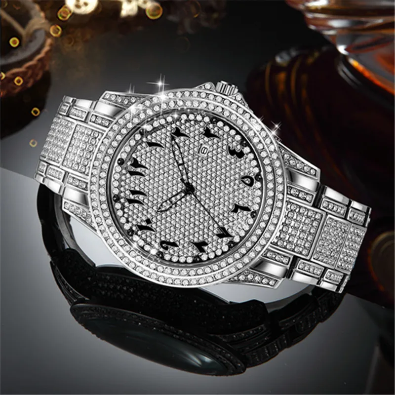 Big Brand Luxury Watches For Men Hip Hop Diamond Fashion Casual Alloy Band Date Quartz Vintage Watch Montres de Marque de Luxe