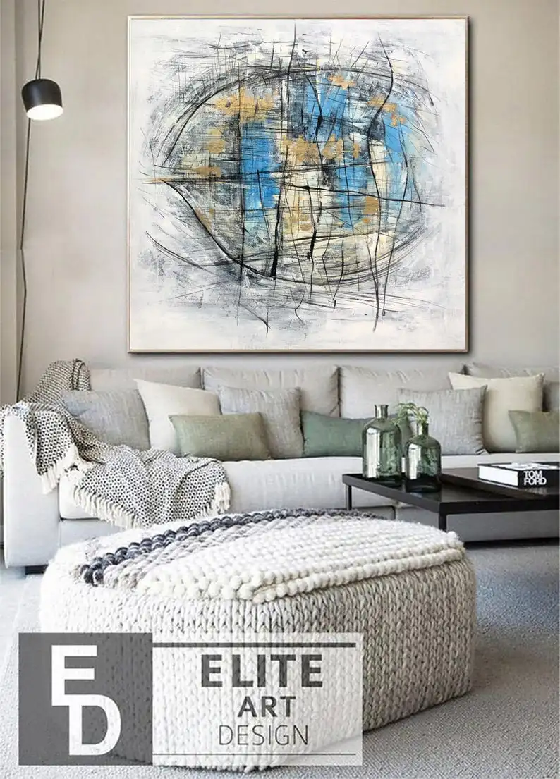 

Extra Large Wall Art Abstract Painting Original Light Blue Painting Texture Art Abstract Acrylic Contemporary Art Living Room