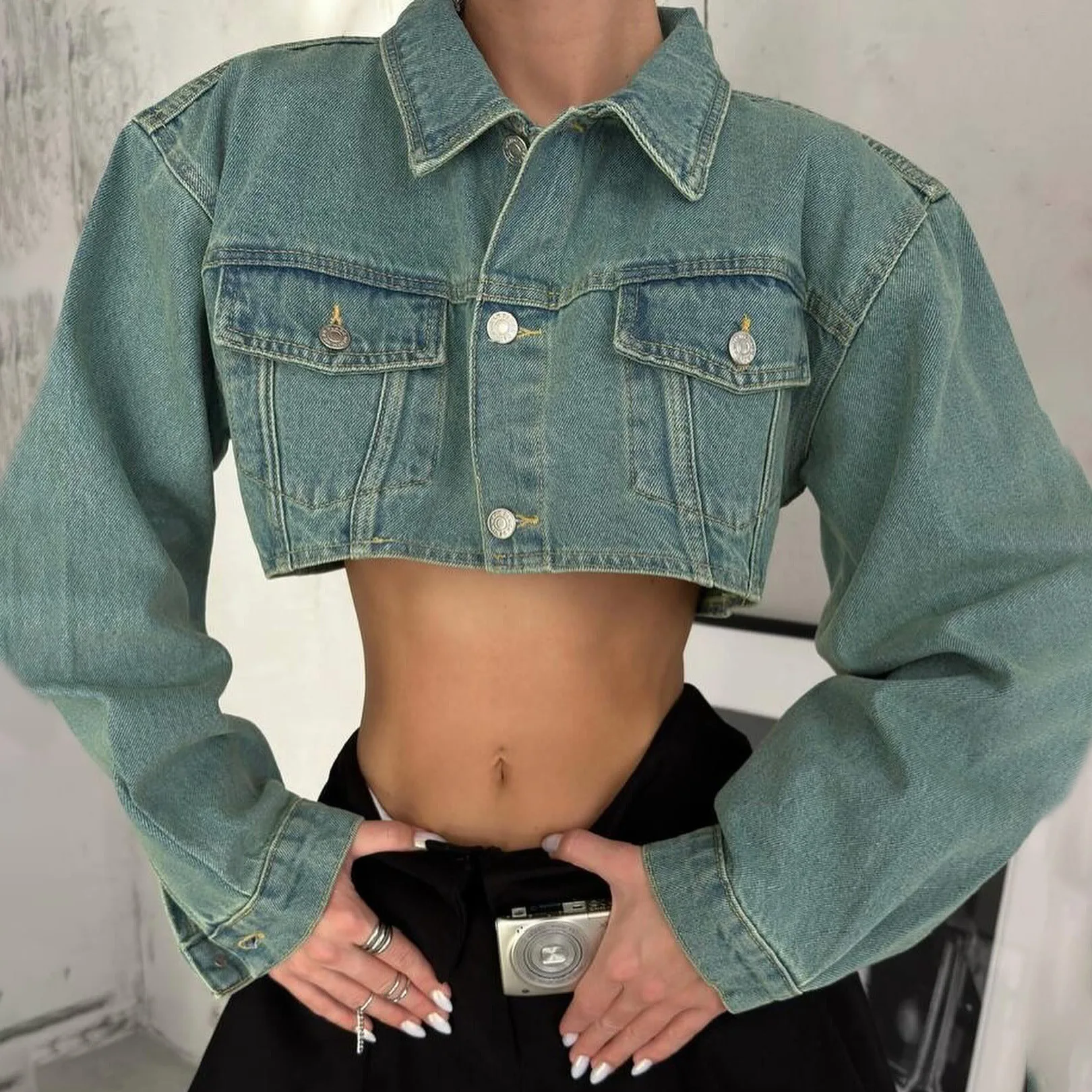 2024 신상 여성용 빈티지 데님 재킷, 스트릿 청바지, 코트, 겨울용 헤비 스티치 포켓, 짧은 오토바이 윈드 아우터