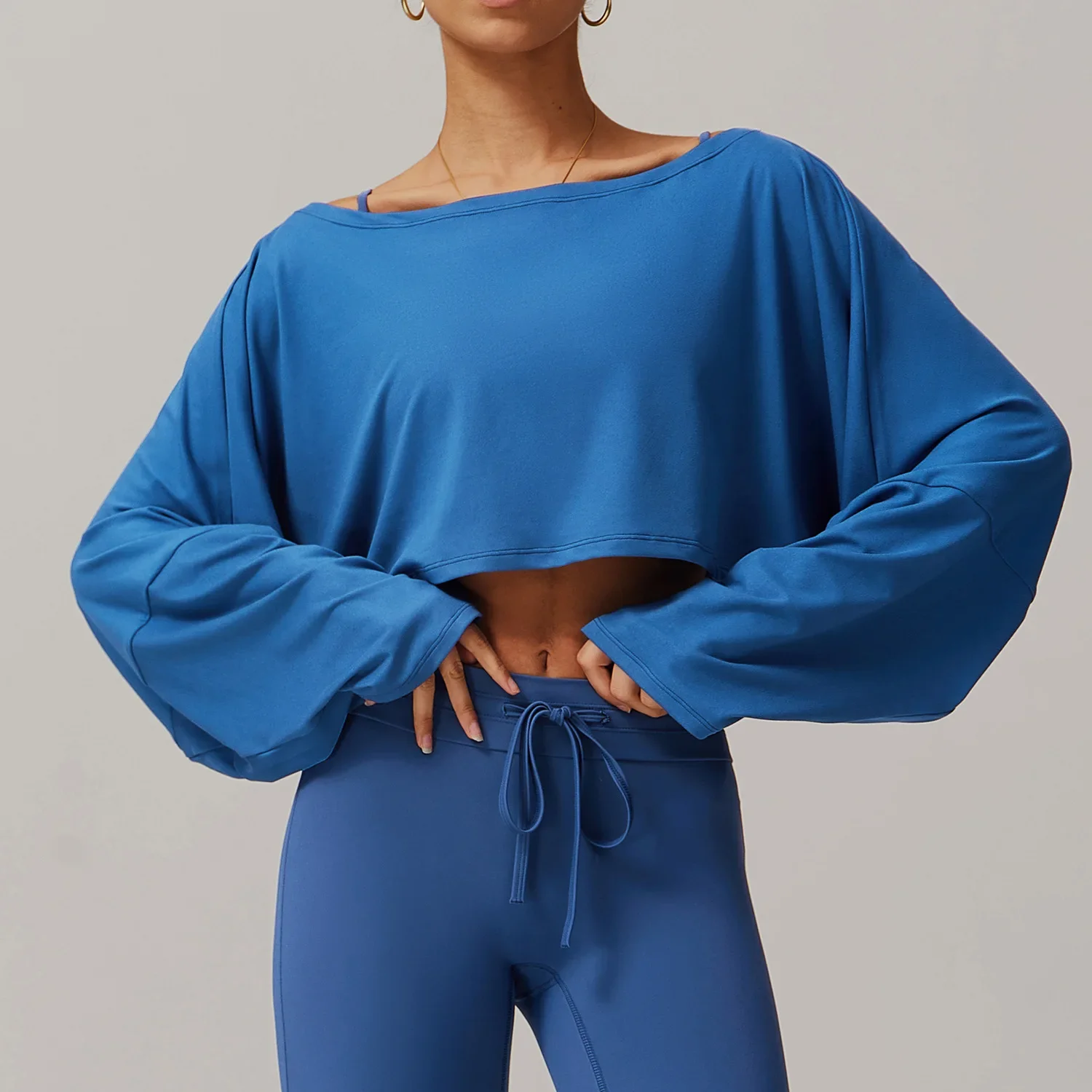 Women Loose Fitness Sports Long Sleeve Top Yoga One-line Shoulder Bat Sleeve Wear Casual Long Sleeved Running Fitness Clothes