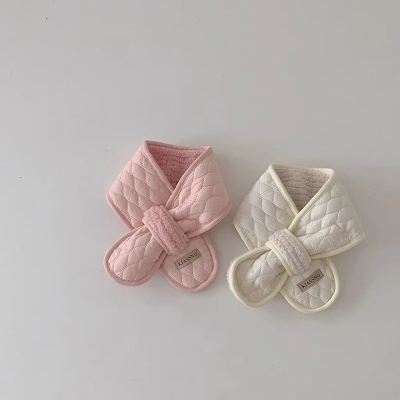 Solid Color Children's Scarf Autumn Winter New Baby Boys Girls Lamb Wool Thickened Warm Cross Neck Protection