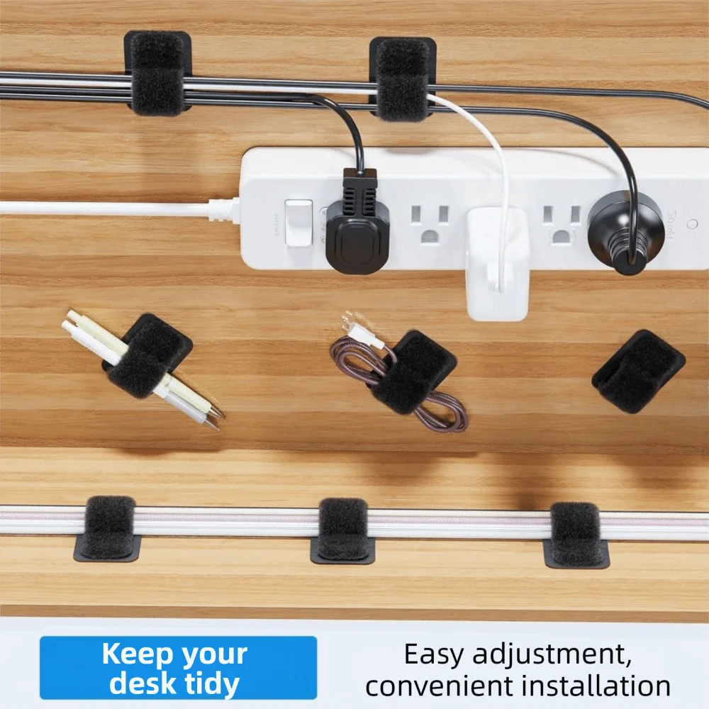 41개 책상 아래 케이블 정리 밴드 세트, 숨김형 훅앤루프 테이프, 데이터 케이블 보관, 조절 가능한 엉킴 방지 코드 정리기