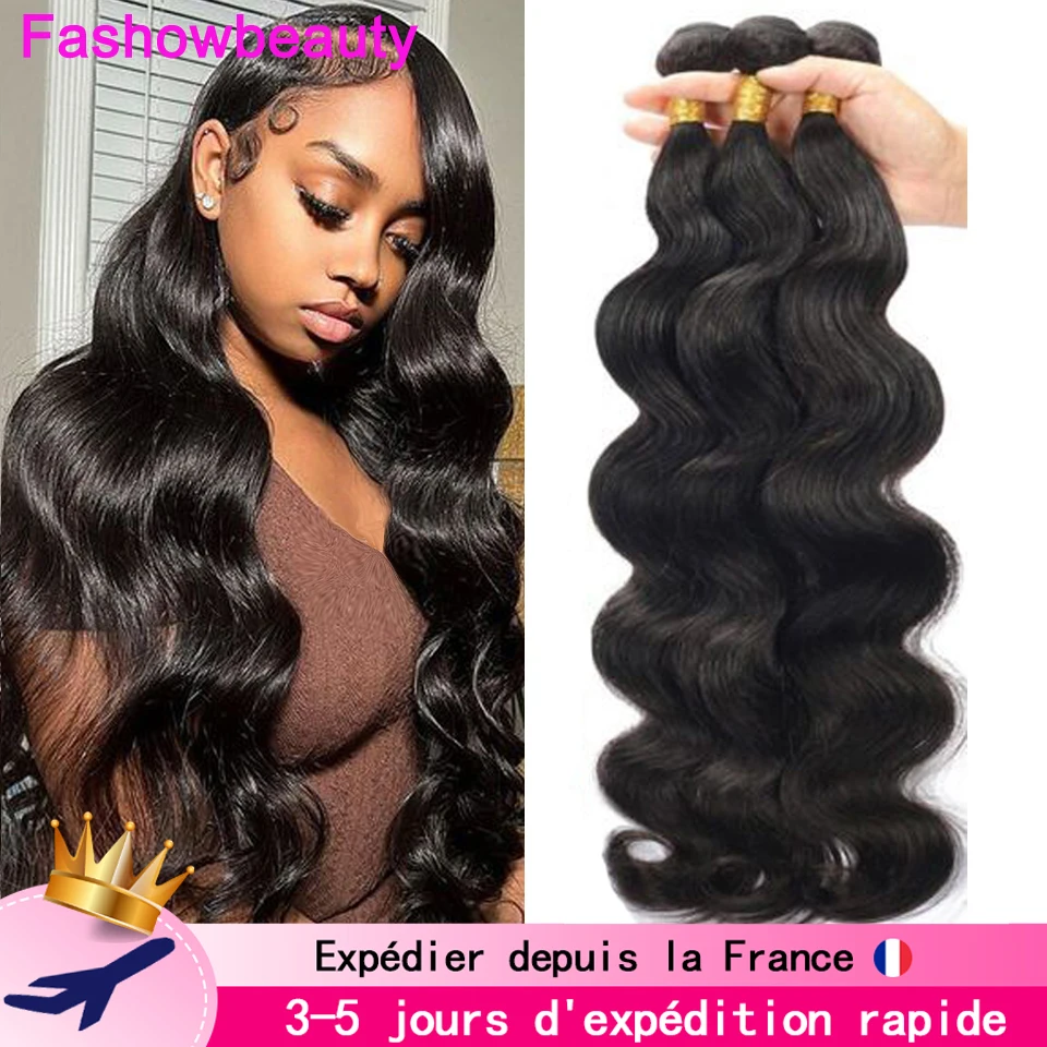 Fashow Body Wave Bundles Brazilian Hair Weave Bundles 1/3/4 PCS Human Hair Bundles Natural Black Color 12-32