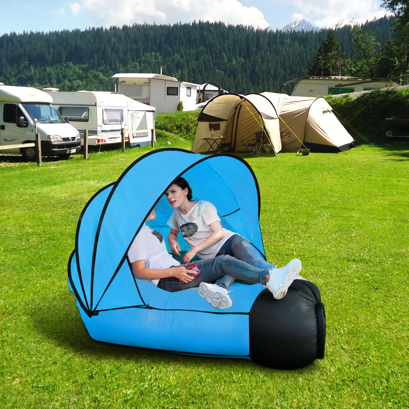 Inflatable Sofa with Canopy, Canopy Island Inflatable Lawn Bed, Camping Island with Sunshade, Lazy Bed Canopy